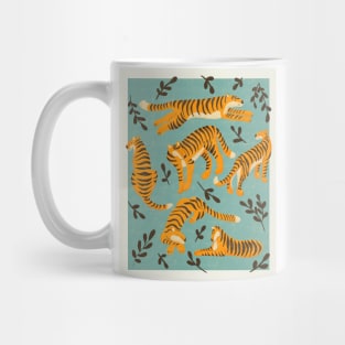 Bengal Tigers on teal background Mug